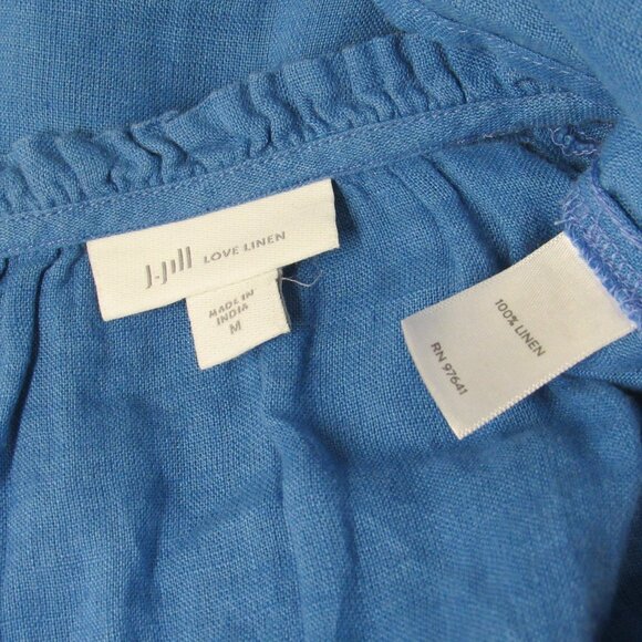 J Jill Love Linen Shirt Womens Medium Blue 100% Linen Coastal Peasant Top Ruffle - Picture 3 of 3